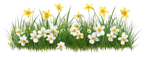 PNG Spring grass with spring flowers illustration daffodils outdoors.