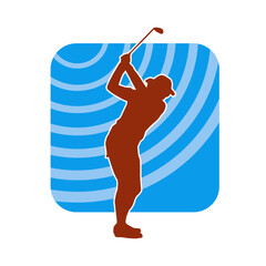 Silhouette of a woman playing golf. Silhouette of a female golfer in action pose.