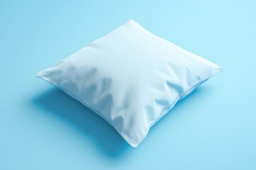 Fototapeta premium A light blue square pillow isolated on a blue background
