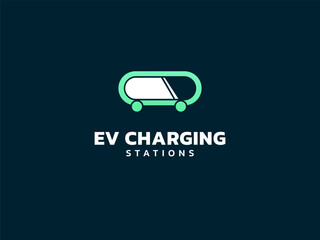 Electric vehicle charging with car loading bar shapes Symbol vector design concept. EV charging logotype symbol for Electric Car, EV station, ui, business, infographic, clean energy, web, new tech.