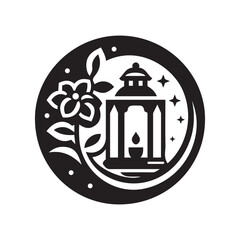 Obraz premium Lantern With Flower Icon Silhouette Vector Art And Illustration
