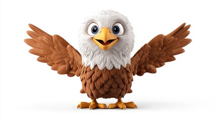 Naklejka premium Cheerful Cartoon Eagle with Outstretched Wings on White Background