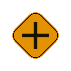 Obraz premium 4 Way Intersection Traffic Road Sign vector illustration, black symbol on yellow rhombus shape plate. Editable graphic resources for many purposes.