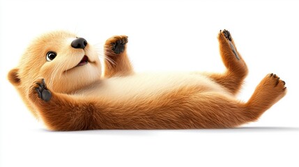 Fototapeta premium Playful baby otter rolling on its back aquatic habitat wildlife photography fun environment close-up perspective cute concept