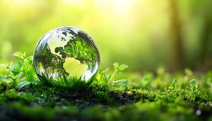 Clear Earth Globe in Lush Green Nature