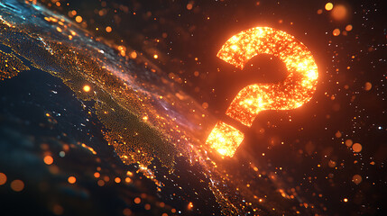 Glowing Question Mark over Earth at Night