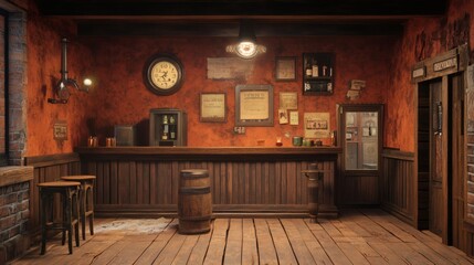 Vintage Bar Interior with Rustic Decor and Warm Ambiance