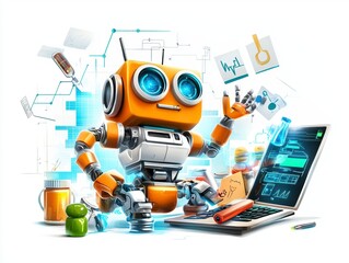 Friendly Robot Scientist at Work.