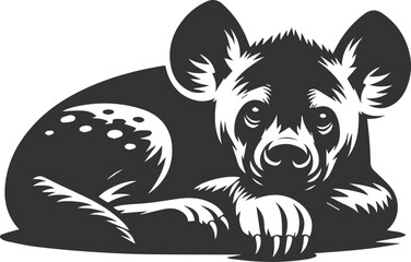 A hyena lying down, resting its head on its front paws animal silhouette vector