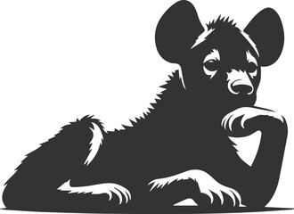 A hyena lying down, resting its head on its front paws animal silhouette vector