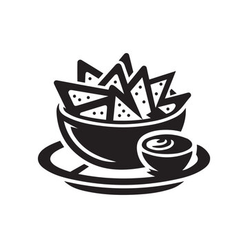 black nachos bowl and sauce clip art preview