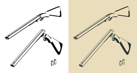 Double barrel shotgun illustrations