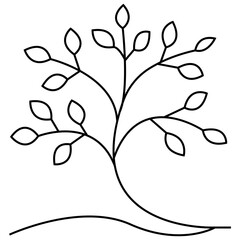 Flourishing Nature Tree Icon – Curved Branches and Leaves in Minimalist Art Style, Transparent Background