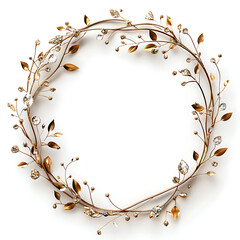 Gold Wreath with Crystal Leaves on White Background
