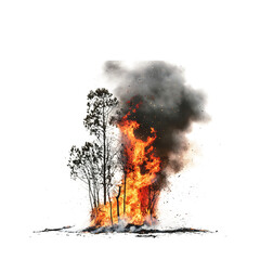 A Wild Chaotic Flame Coming From a Forest Fire Isolated on Transparent Background
