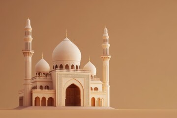 Fototapeta premium A beautiful mosque with two minarets and domes is shown