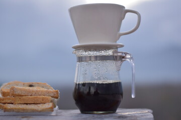 Drip coffee on the mountain in the morning, 