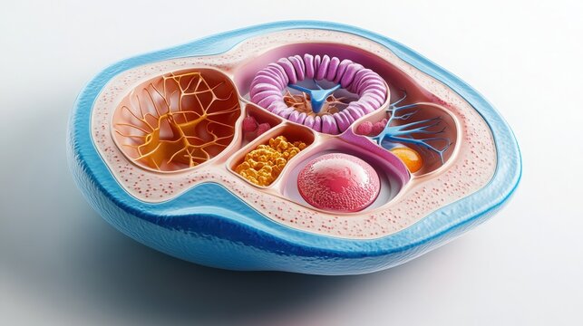 Detailed illustration of a plant cell structure showcasing organelles like chloroplasts and vacuoles in vibrant colors