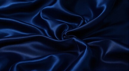 Fototapeta premium Dark navy blue satin fabric with an ultra-smooth, reflective texture and elegant, flowing ripples.