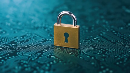 Secure Digital Lock on Futuristic Circuit Board Background