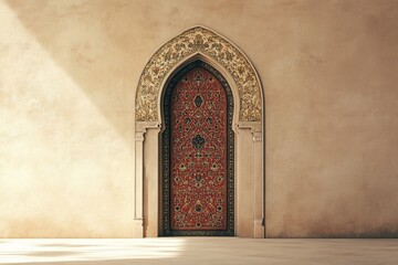 A detailed architectural feature depicting a decorated archway and its details