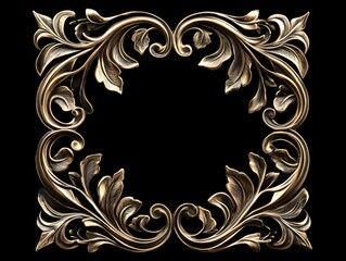 Ornate Bronze Floral Frame with Elegant Leaf Scrollwork on Black Background for Design Projects