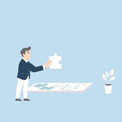 Effective crisis management skills for leaders Businessman Solving Puzzle and Completing Task with Focused Mindset in Minimalist Office Environment