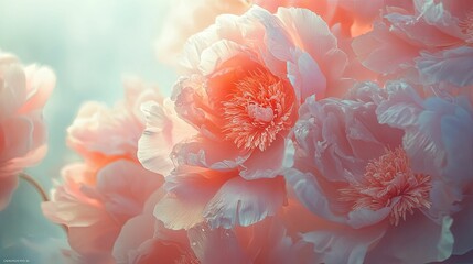 Delicate Peach Peonies Bloom Softly In Sunlight
