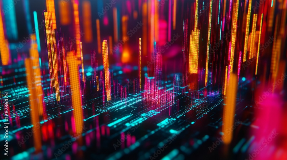 Poster cyber big data flow with blockchain network connections and streaming digital lines, showcasing adva