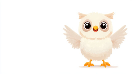 Obraz premium Fluffy cartoon owl flapping its wings joyfully on white background