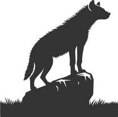 A hyena perched on a rock, surveying the land animal silhouette vector