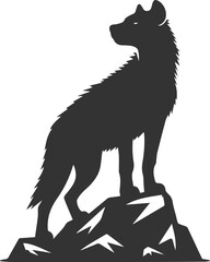 A hyena perched on a rock, surveying the land animal silhouette vector