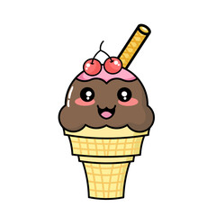 vector illustration of ice cream with cherry topping and cracker straws with chocolate flavor