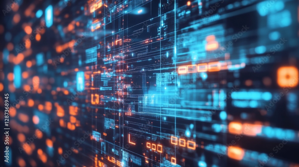 Poster futuristic data science and engineering digital technology background featuring abstract big data vi