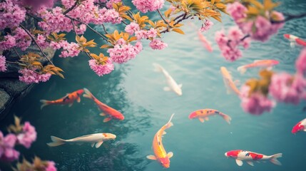Glistening waters reflecting cherry blossoms tranquil pond nature scene serene environment scenic viewpoint peaceful concept