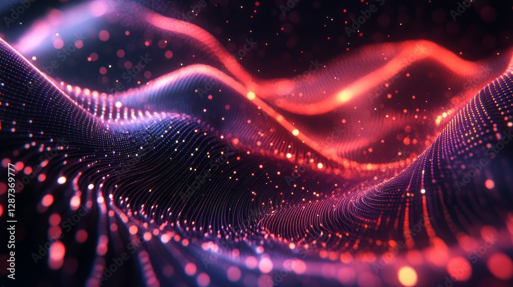Poster futuristic data technology background featuring abstract network of connecting dots and lines on a d