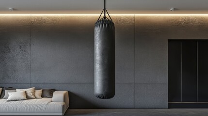 Minimalist 3D Rendering of a Matte Punching Bag in a Modern Indoor Space