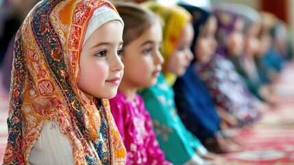 Fototapeta premium Children Engaging in Learning About Ramadan Traditions and Cultural Practices in a Thematic Gathering