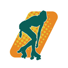 silhouette of a sporty female on a roller skate. Silhouette of sporty woman have fun on roller wheels.