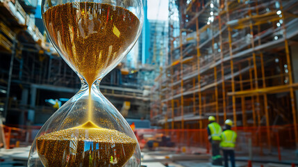 Hourglass and Construction Site: Time Management and Urban Development