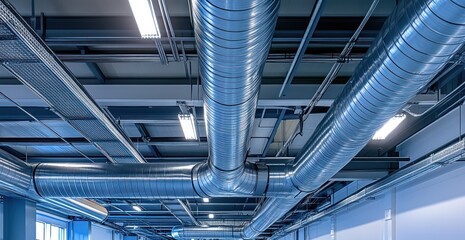 Industrial Ventilation System: Complex Network of Metal Ducts and Pipes