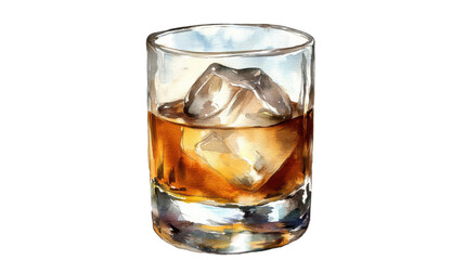 glass of whiskey with ice isolated on white background