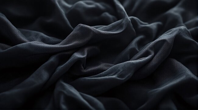 Dark charcoal gray organza fabric in close-up, showcasing its sheer, delicate texture with soft overlapping layers.