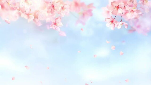 Cherry blossom. Falling petals. Japanese sakura landscape. Spring background. (AI_031)