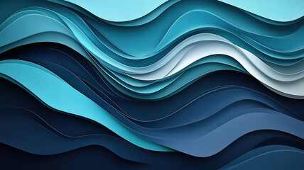 Obraz premium Dynamic horizontal wave design with layered teal blue and slate gray flowing patterns