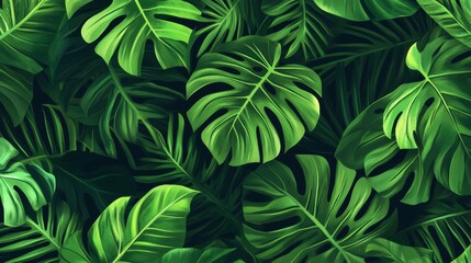 Enhancing tropical green leaves pattern nature digital artwork lush environment aesthetic view ideal for decoration