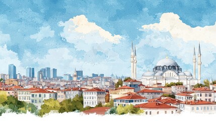 Scenic View of Istanbul with Historic Architecture and Blue Sky