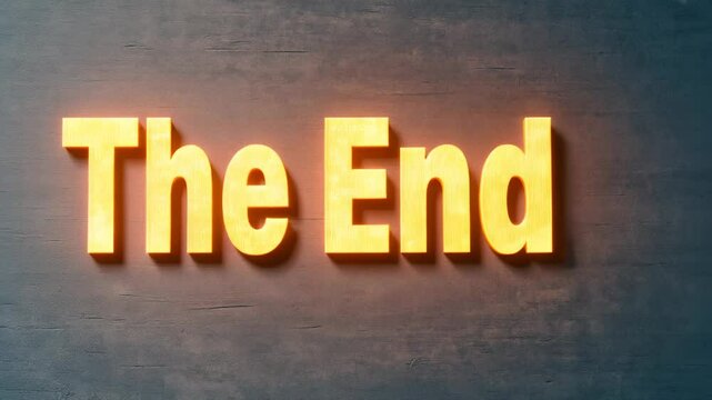 The End Text in Gold Light with Glitch Effect on Dark Background for Animation Loop Design or Dramatic Closing Scene in Digital Media