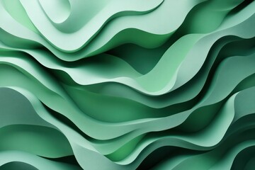 Abstract Green Waves: A 3D Render of Serene Undulating Forms