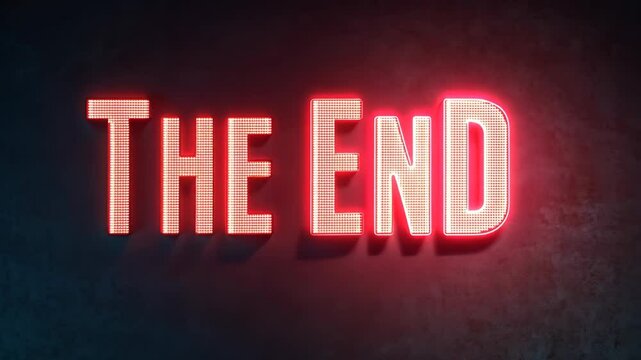 Glitch Style Gold Light Animation Loop of The End Text Against Dark Background for Cinematic Closure and Retro Film Themes